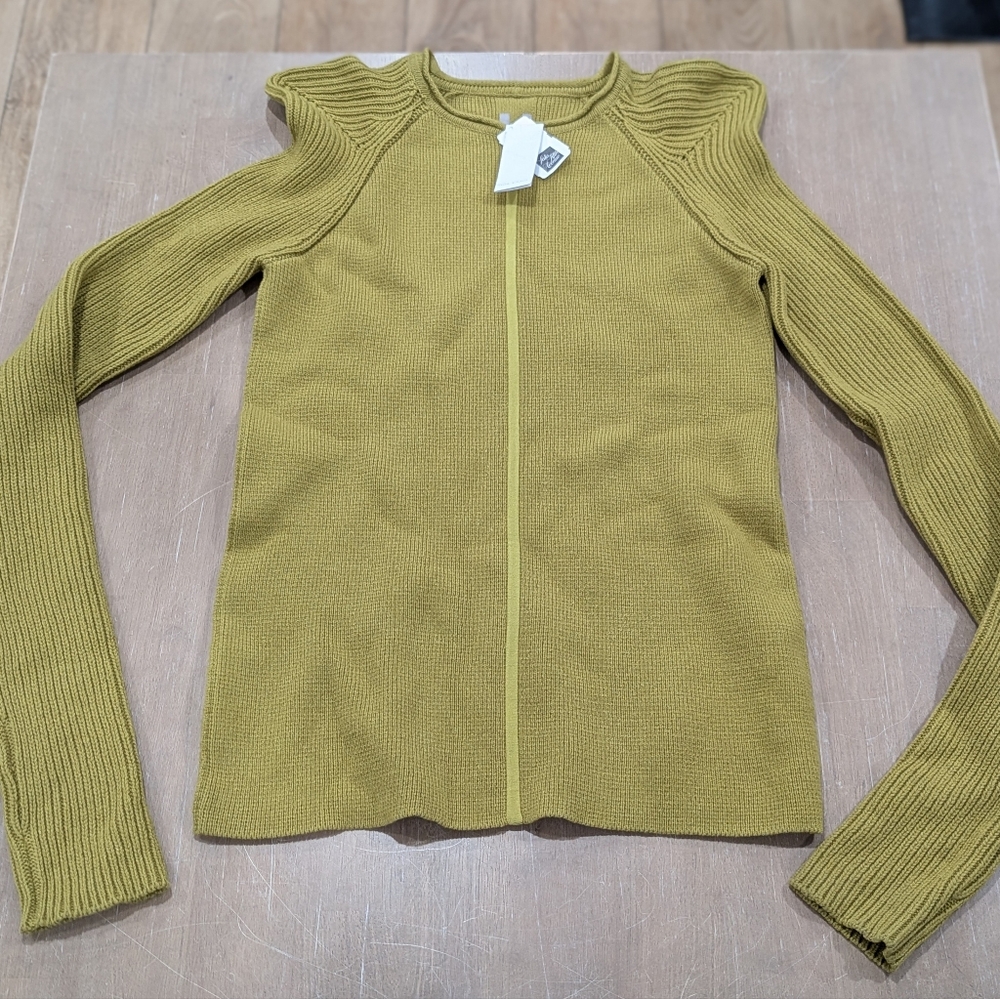 $1695 Mens RICK OWENS Puffed Shoulder Cashmere Crewneck Sweater Acid Medium
